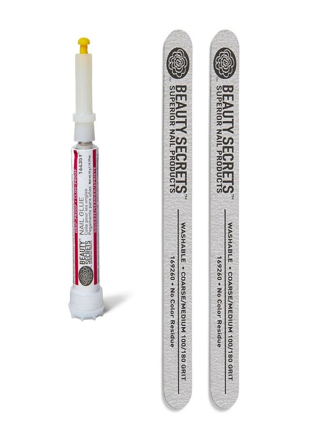 Beauty Secrets Drip & Clog Proof Nail Glue Bundled with Zebra Cushion Nail File Medium Coarse 180/100 Grit (2 Pack) by Beauty Secrets - Image 1